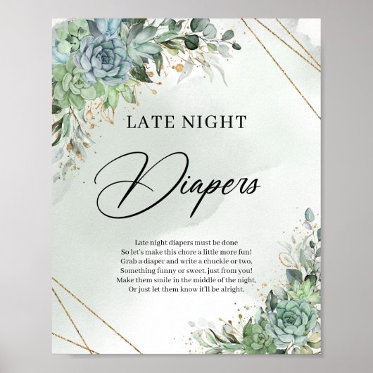 Grüneukalyptus succulents Late Night Diapers Poster (Vorne)