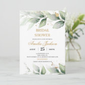 Grüneukalyptus und Goldbridal der Glitzern Einladung (Stehend Vorderseite)