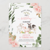 Grünfarm Geburtstagsfeier Einladung mit Blume (Vorne/Hinten)