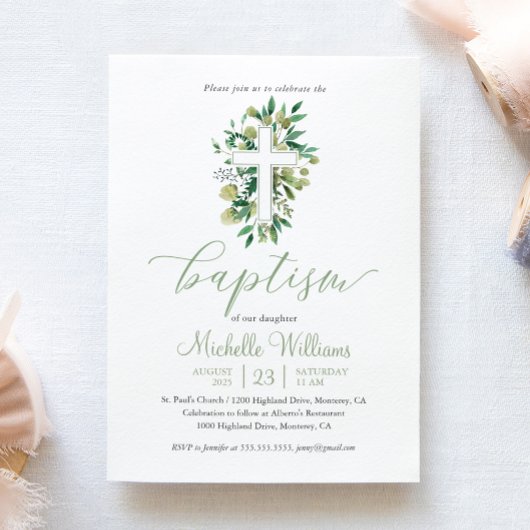 Grünfläche Farbe Kalligrafie Taufe Einladung