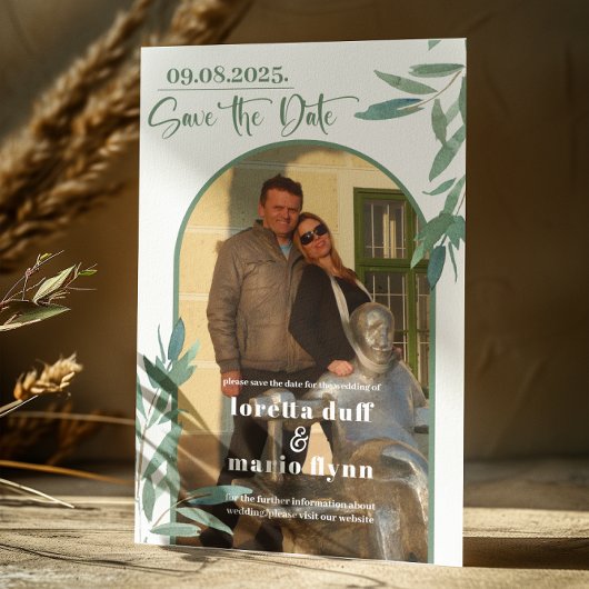 Grünflächen Blätter Foto Arch Save the Date Einladung