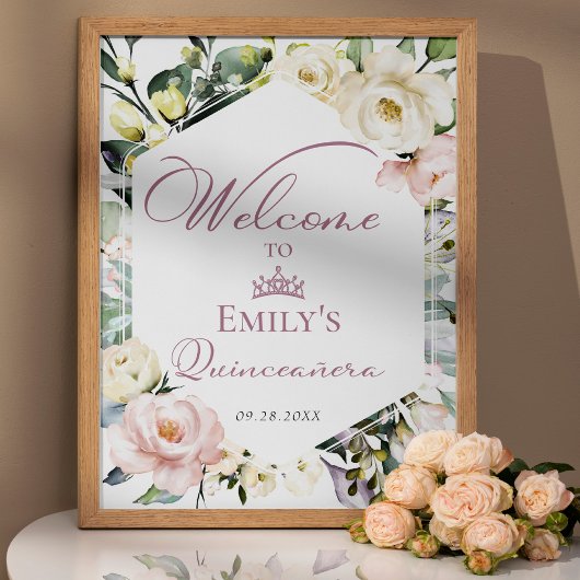 Grünflächen Blumenrahmen Quinceañera Begrüßungszei Poster