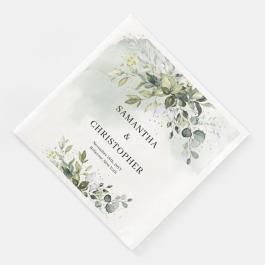 Grünflächen von Boho Eukalyptus zweigen Imitate Go Serviette (Ecke)