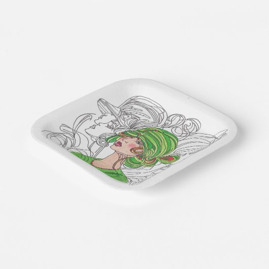 Grünflachmädchen Pappteller (Gewinkelt)