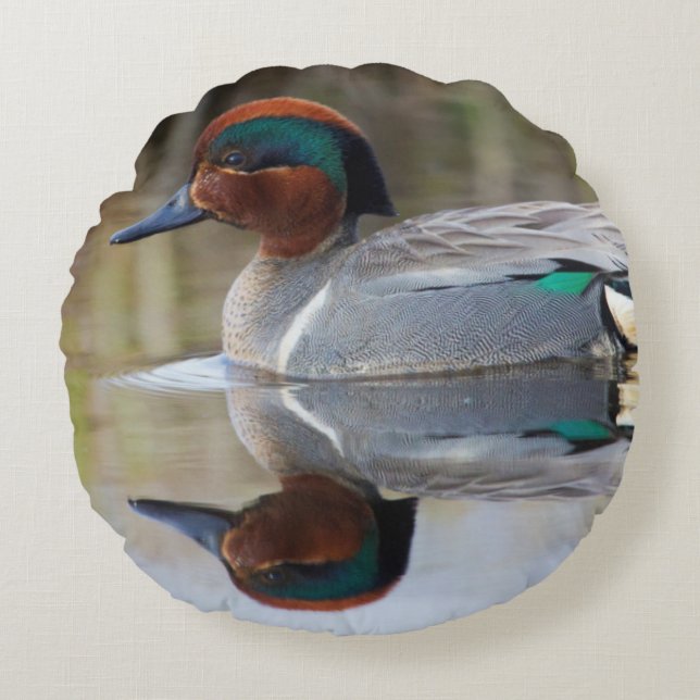 Grünflügelige Aquamarin Rundes Kissen (Vorderseite)