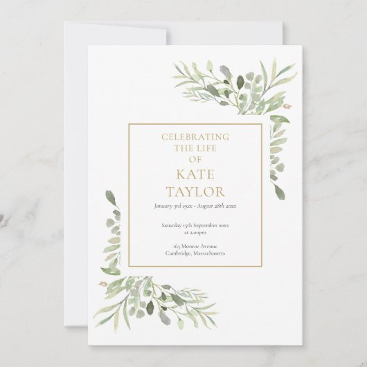 Grünfoliage Beerdigung des Dienstprogramms Einladung (Vorderseite)