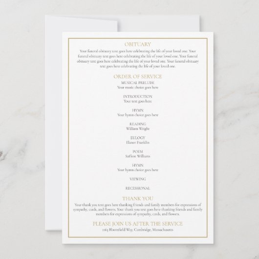 Grünfoliage Beerdigung des Dienstprogramms Einladung (Rückseite)