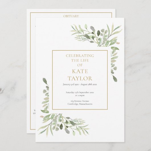 Grünfoliage Beerdigung des Dienstprogramms Einladung (Vorne/Hinten)