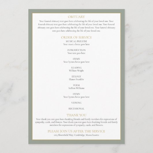 Grünfoliage Beerdigungsorden Programm (Rückseite)