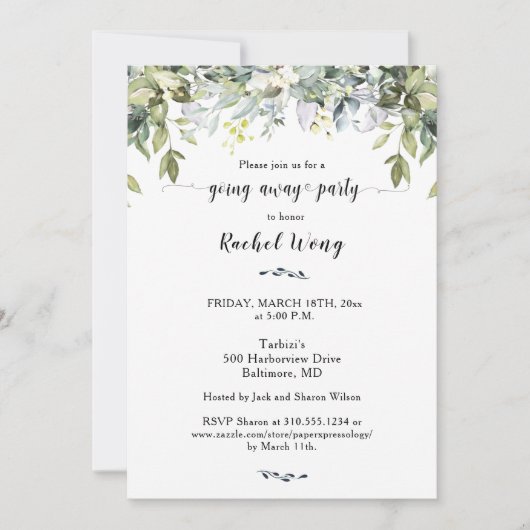 Grünfoliage-Bewegung weg Party Foto Einladung (Vorderseite)