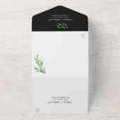 Grünfoliage-Blätter Botanische Hochzeit Schwarz All In One Einladung (Außenbereich)