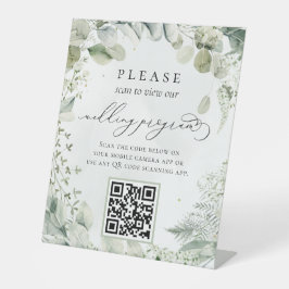 Grünfoliage Botanischer QR-Code Hochzeitsprogramm Sockelschild