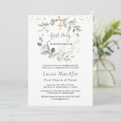 Grünfoliage Cross Erste Kommunion Einladung (Stehend Vorderseite)