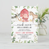 Grünfoliage Landtiere 2. Geburtstag Einladung (Stehend Vorderseite)