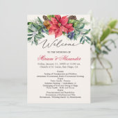 Grünfoliage Poinsettia Hochzeitsprogramm Einladung (Stehend Vorderseite)