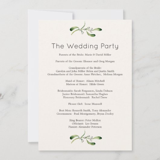 Grünfoliage Poinsettia Hochzeitsprogramm Einladung (Rückseite)