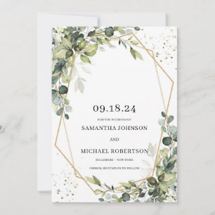 Grünfolien eucalyptus verlasse geometrisch goldfar save the date