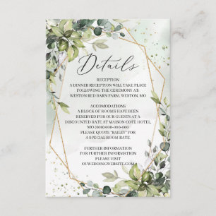 Grünfolien goldene geometrische Hochzeitsdetails Begleitkarte