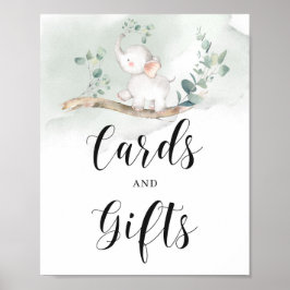 Grünfolienkarten und Geschenkschild für Elefanten Poster