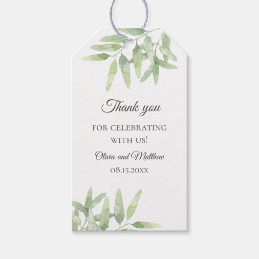 Grüngarten. Olive Branch Hochzeit Vielen Dank Geschenkanhänger (Vorderseite)