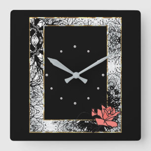 Grunge altmodische Retro-Vintage-Rosen-Korallen-Bl Quadratische Wanduhr