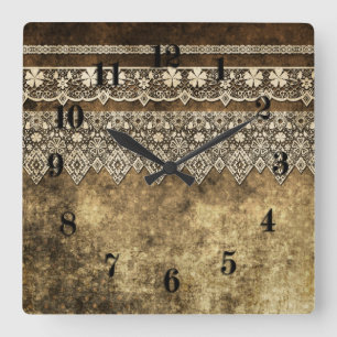 Grunge altmodisches vintage Spitze retro ornamenta Quadratische Wanduhr