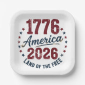 Grunge America 1776 - 2026 Land of the Free  Pappteller (Vorderseite)