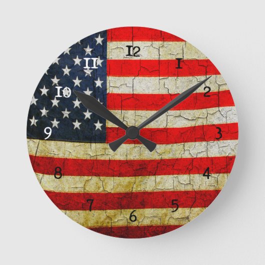 Grunge America Runde Wanduhr (Vorderseite)