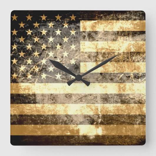 Grunge American Flag 3 Quadratische Wanduhr (Vorderseite)