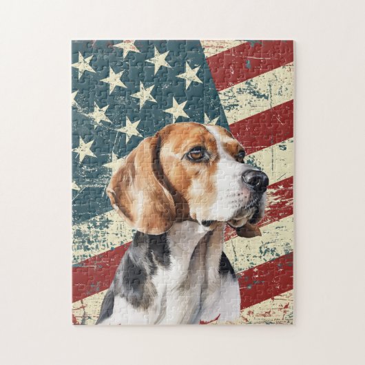 Grunge American Flag Beagle Dog Puzzle (Vertikal)