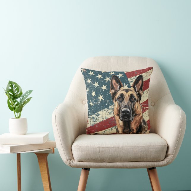 Grunge American Flag Belgisch Malinois Dog Kissen (Stuhl )