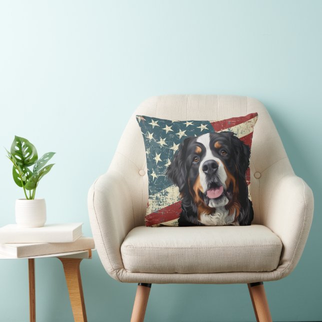 Grunge American Flag Bernese Mountain Dog Kissen (Stuhl )