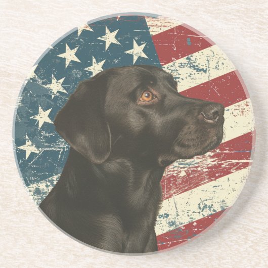 Grunge American Flag Black Labrador Retriever Dog Getränkeuntersetzer (Vorne)