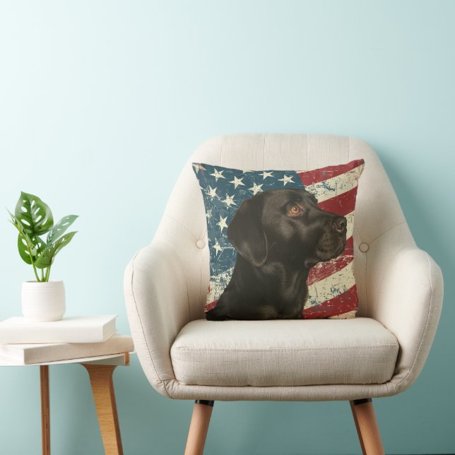 Grunge American Flag Black Labrador Retriever Kissen (Stuhl )