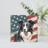 Grunge American Flag Border Collie Dog Flat Card (Stehend Vorderseite)