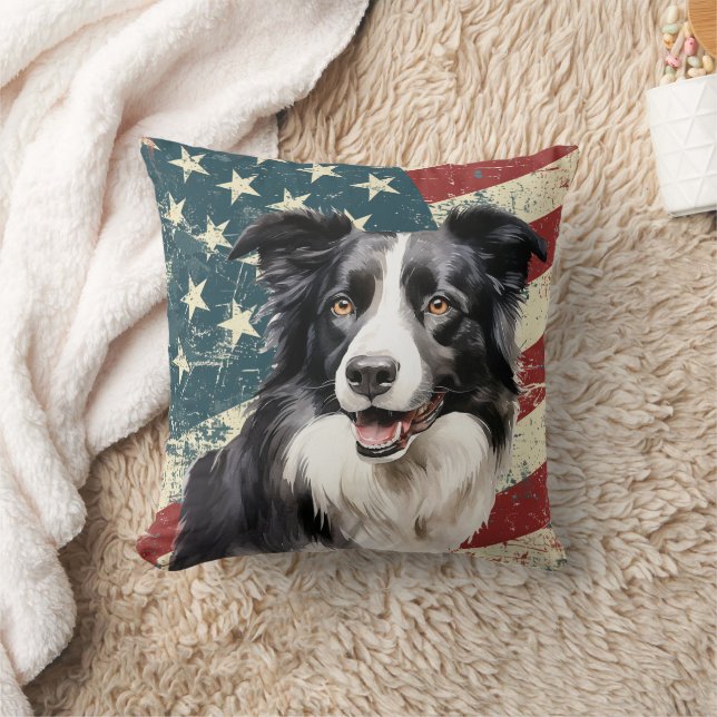 Grunge American Flag Border Collie Dog Kissen (Decke)