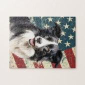 Grunge American Flag Border Collie Dog Puzzle (Horizontal)