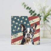 Grunge American Flag Boston Terrier Dog Flat Card (Stehend Vorderseite)