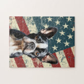 Grunge American Flag Boston Terrier Dog Puzzle (Horizontal)