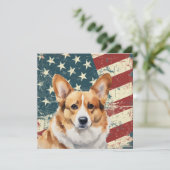 Grunge American Flag Corgi Dog Flat Card (Stehend Vorderseite)
