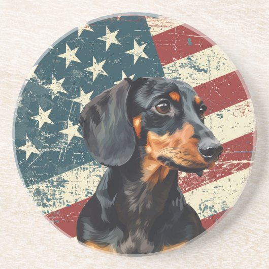 Grunge American Flag Dachshund Dog Getränkeuntersetzer (Vorne)