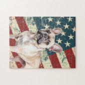 Grunge American Flag Fawn Tan French Bulldog Puzzle (Horizontal)