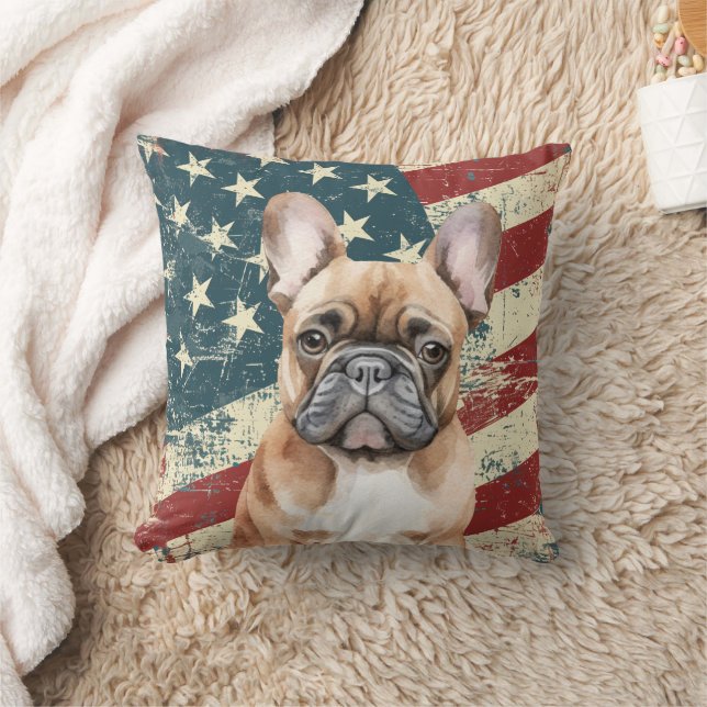 Grunge American Flag French Bulldog Kissen (Decke)