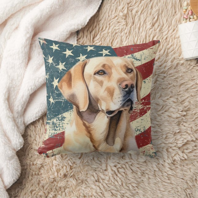 Grunge American Flag Gelbe Labrador Retriever Dog Kissen (Decke)