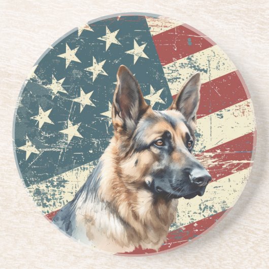 Grunge American Flag German Shepherd Dog Getränkeuntersetzer (Vorne)