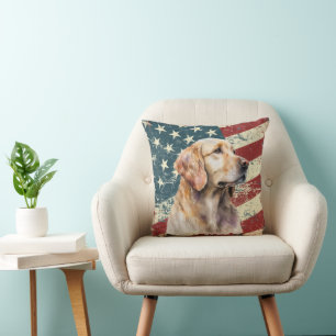 Grunge American Flag Golden Retriever Dog Kissen