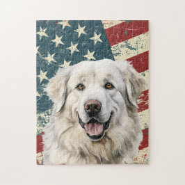 Grunge American Flag Great Pyrenees Dog Puzzle