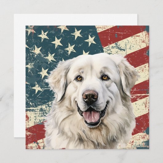 Grunge American Flag Great Pyrenees Flat Card (Vorne/Hinten)