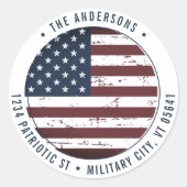 Grunge American Flag Militärische Rücksendeadresse Runder Aufkleber (Vorderseite)