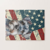 Grunge American Flag Miniature Schnauzer Dog Puzzle (Horizontal)